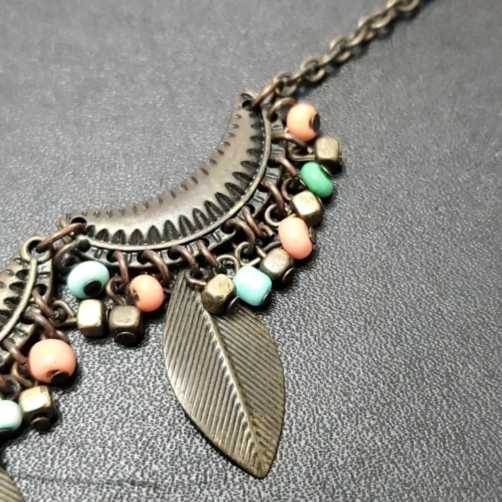 Bronze tone leaf necklace 22-24.5" - Picture 4 of 11